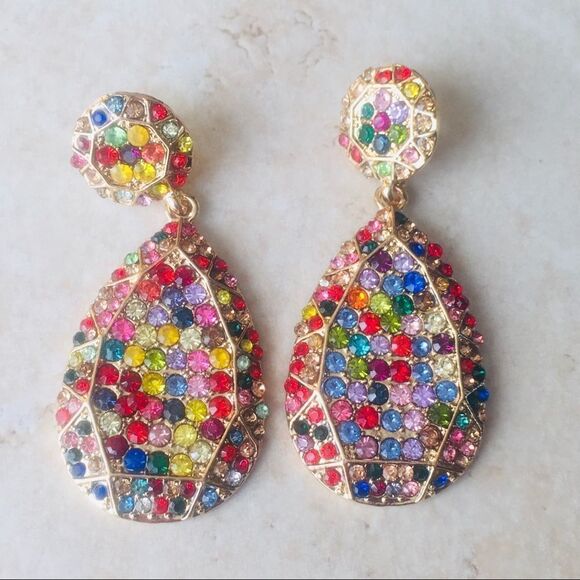 Multi Color Crystal Oval Drop Earrings NWT - Picture 2 of 5